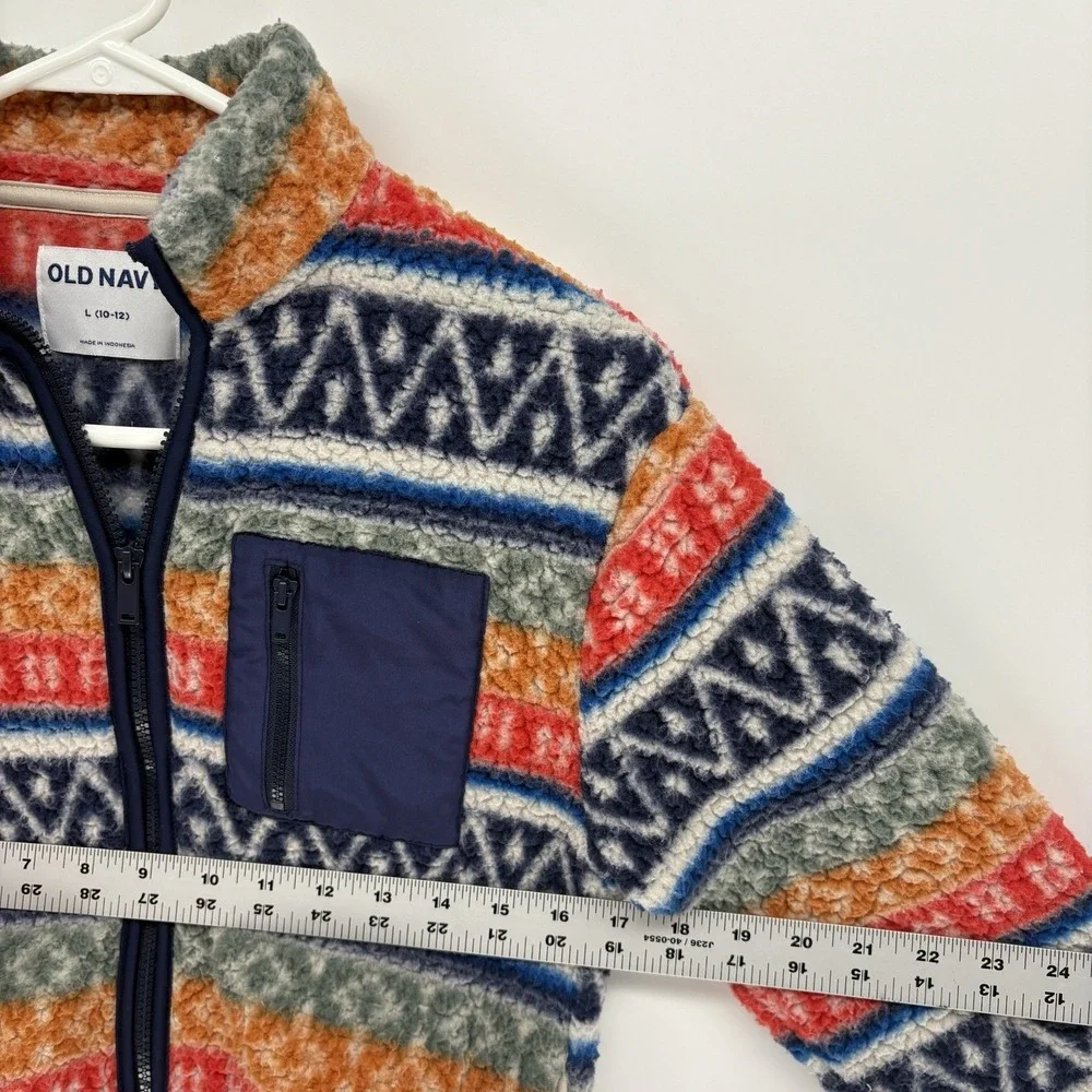 Old Navy Aztec Print Fuzzy Fleece Jacket Geometric Pattern Kids Large 10-12